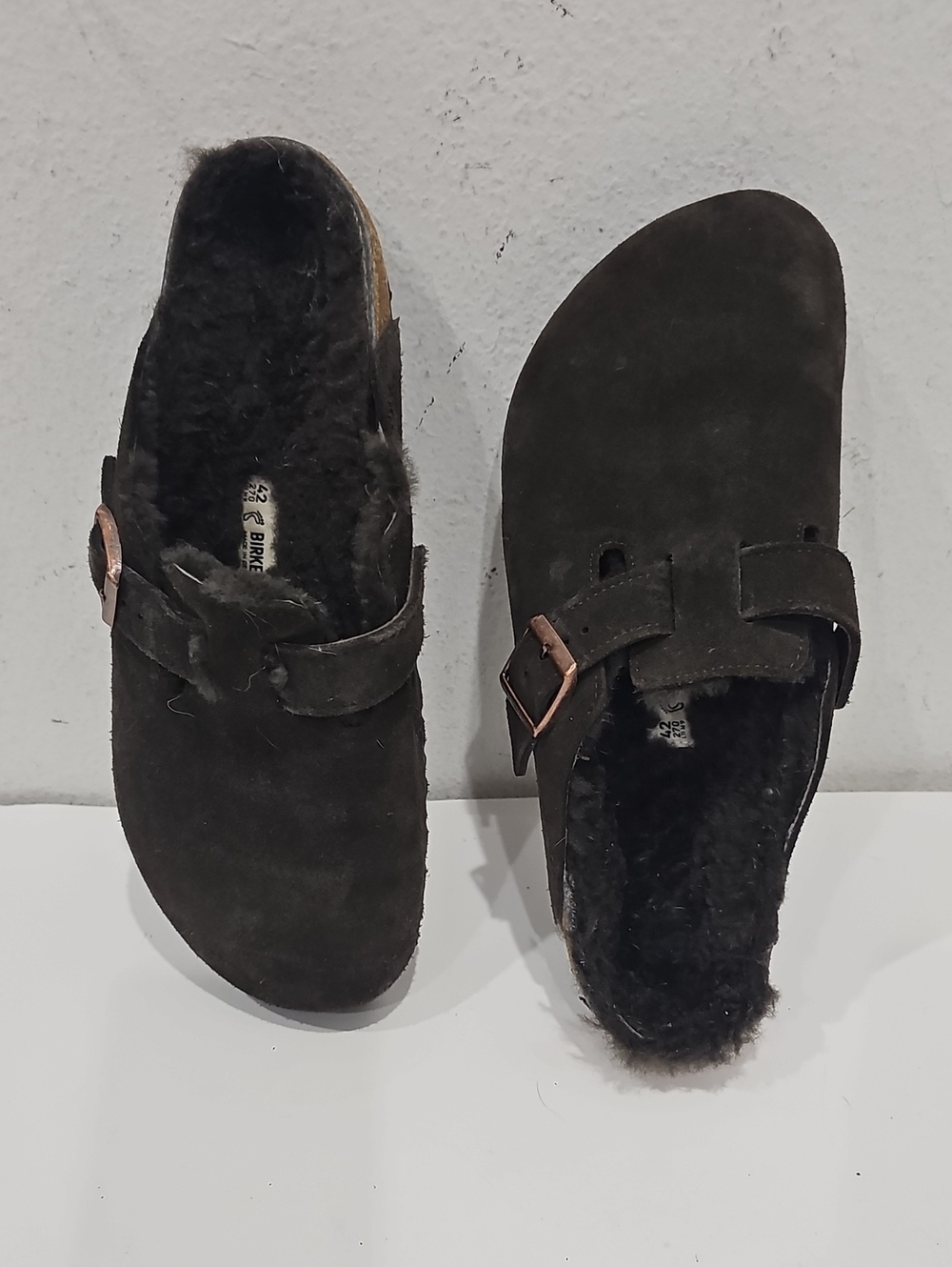 Birkenstock Boston Shearling Clog in Dark Brown Suede
